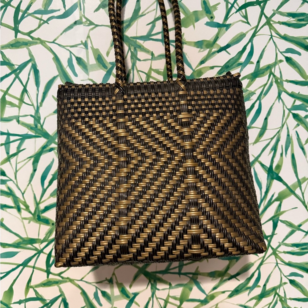 Elegant Black and Gold PVC Woven Tote Bag